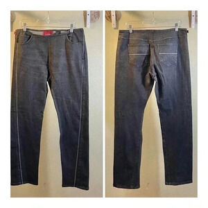VtgY2K Johnny Blaze Flame Black/Gray Twisted Seam Mid-Rise Denim Jeans Sz 11/12